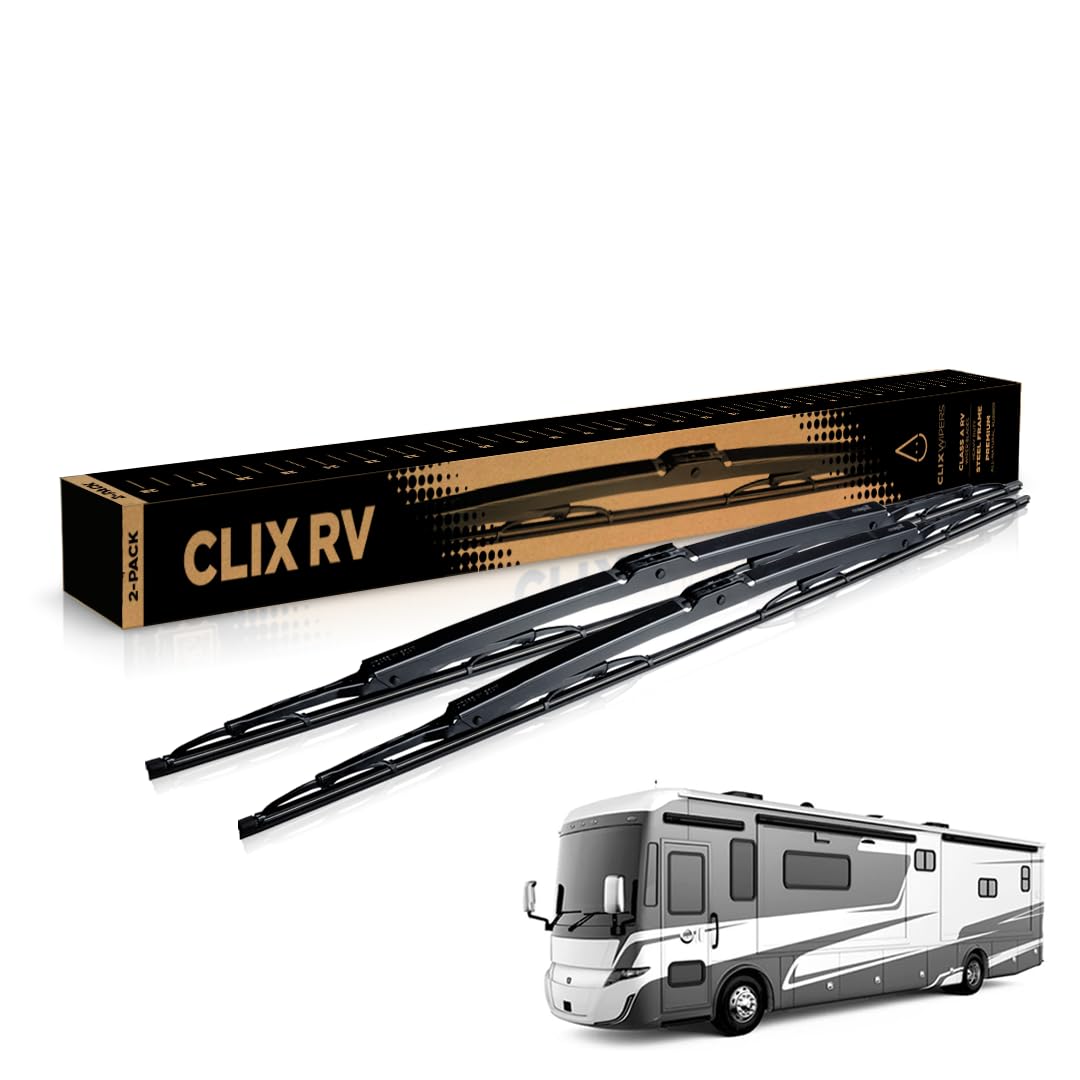 Clix Wipers RV 28-inch blades on jumbo hook fit for all-weather visibility