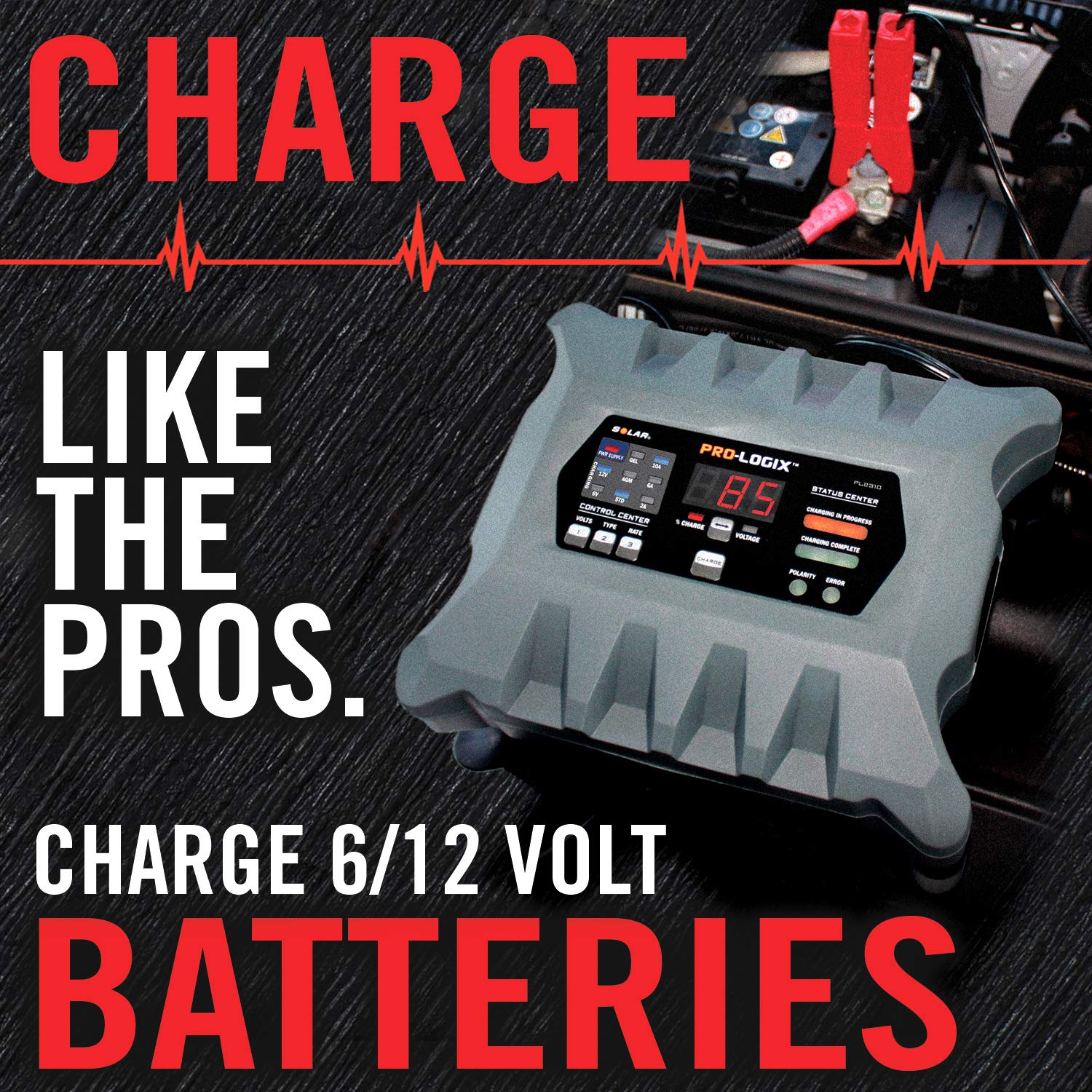 PL2310 amp meter helps choose 2/6/10 amp charging for versatility.