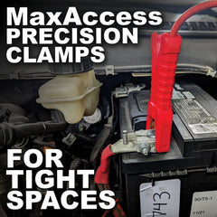 Clore JNC325 24-inch jumper cables and clamps ready for use.