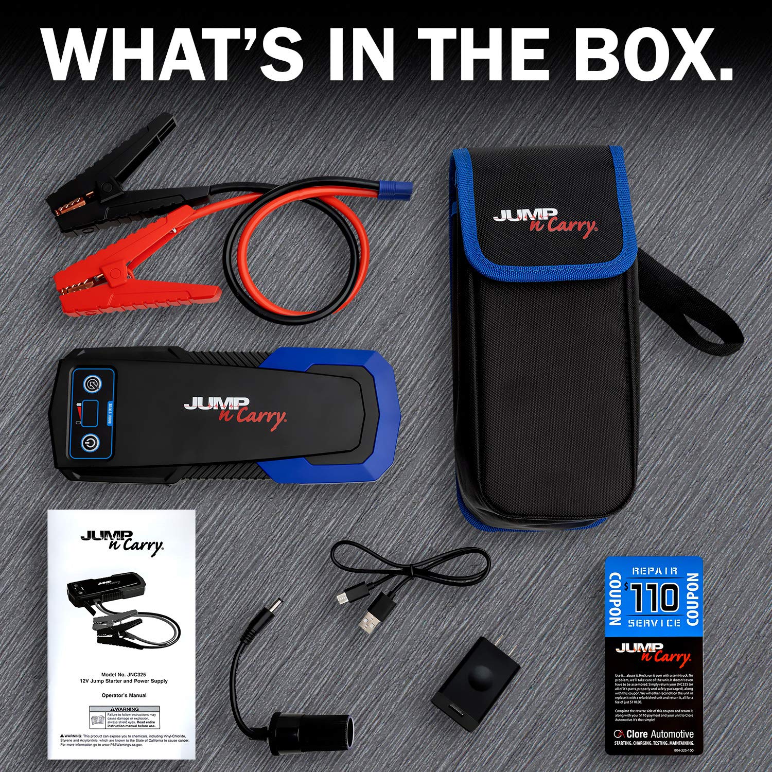 Clore JNC325 compact case with charger showing portability.