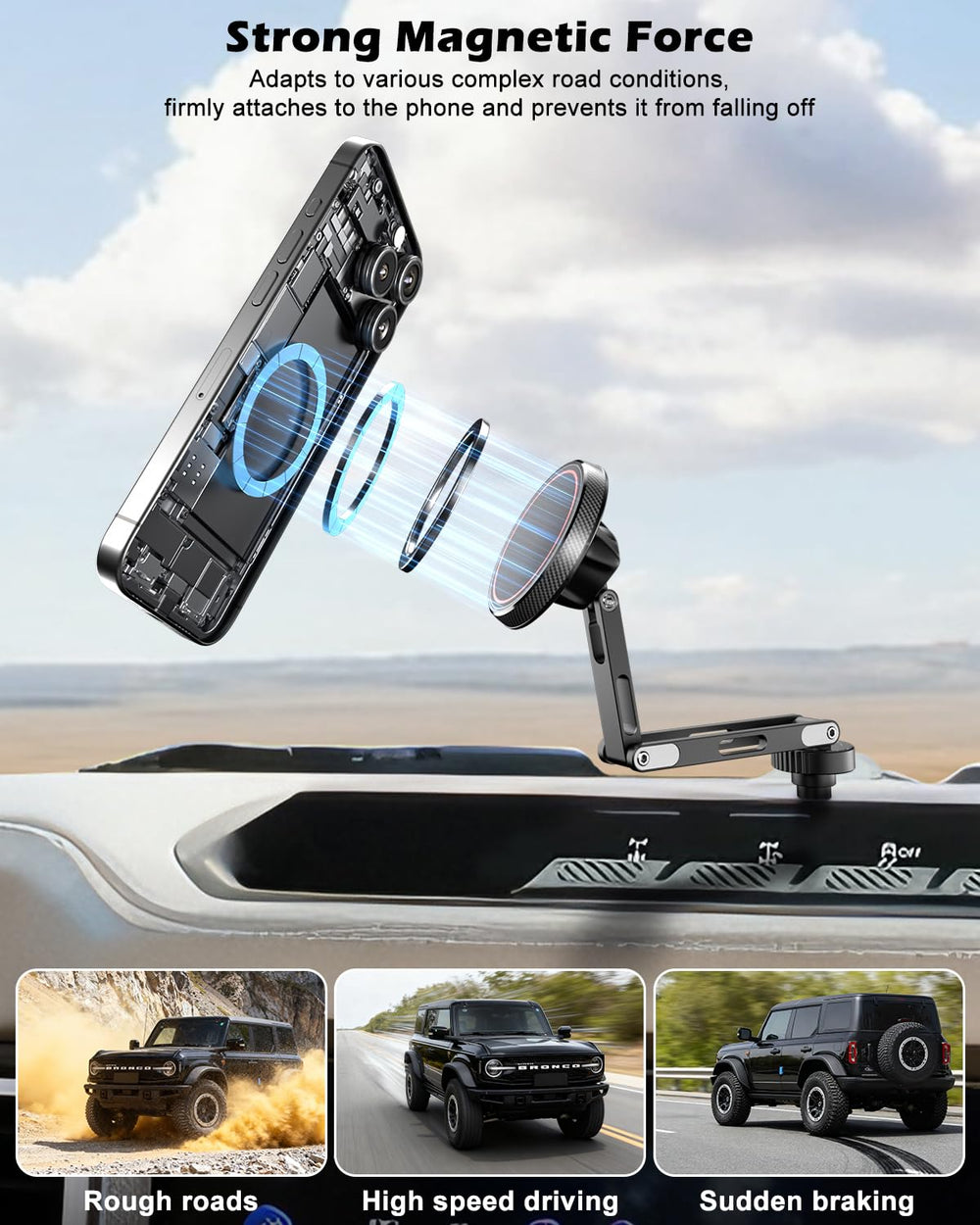 CloudValley Ford Bronco mount—soft silicone dial protects phone from scratches
