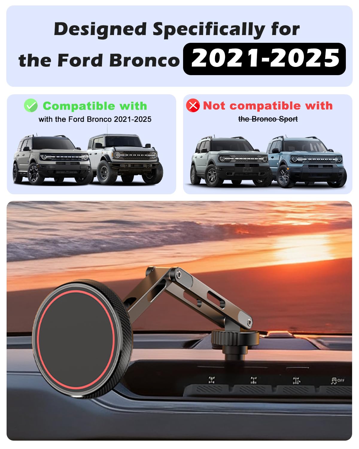 CloudValley Ford Bronco mount—universal phone compatibility with MagSafe and non-MMag devices