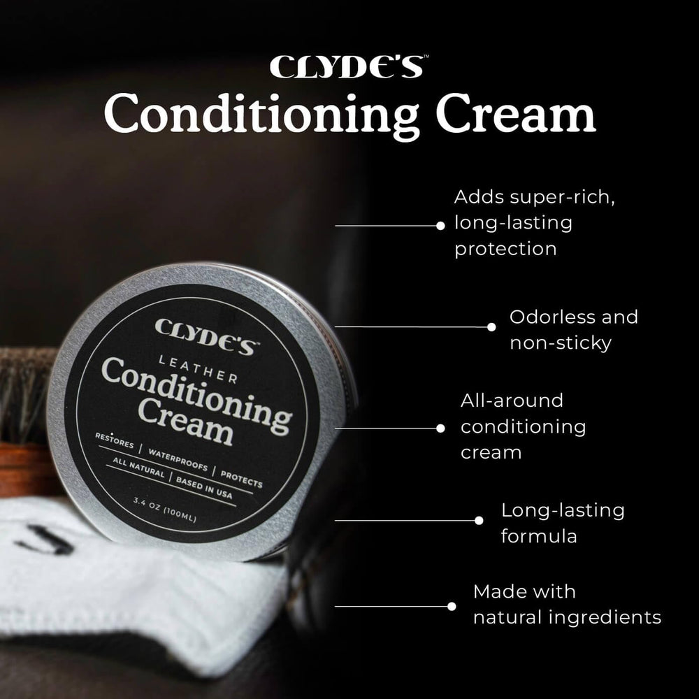 Clyde's Leather Conditioning Cream applied to leather for renewed suppleness