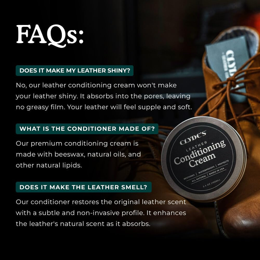 Clyde's Leather Conditioning Cream on boots adds flexibility and longevity