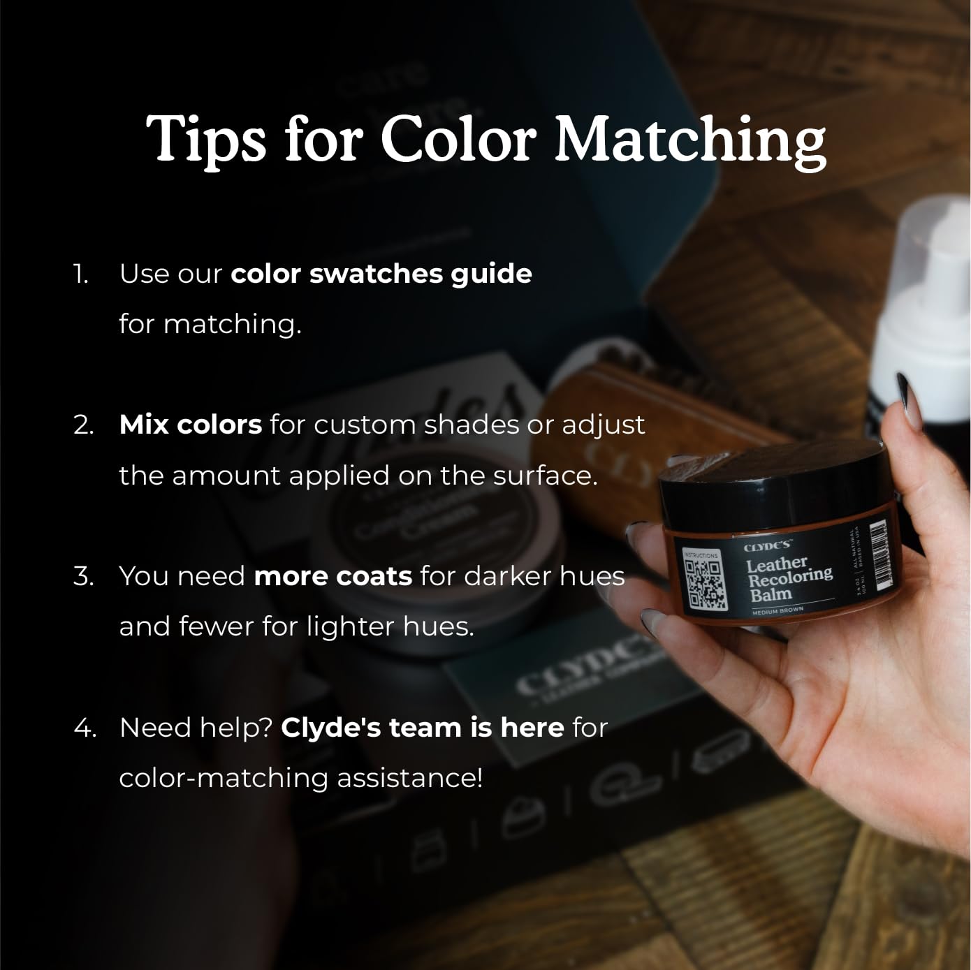 Purse or bag revived with Clyde's balm for uniform tone