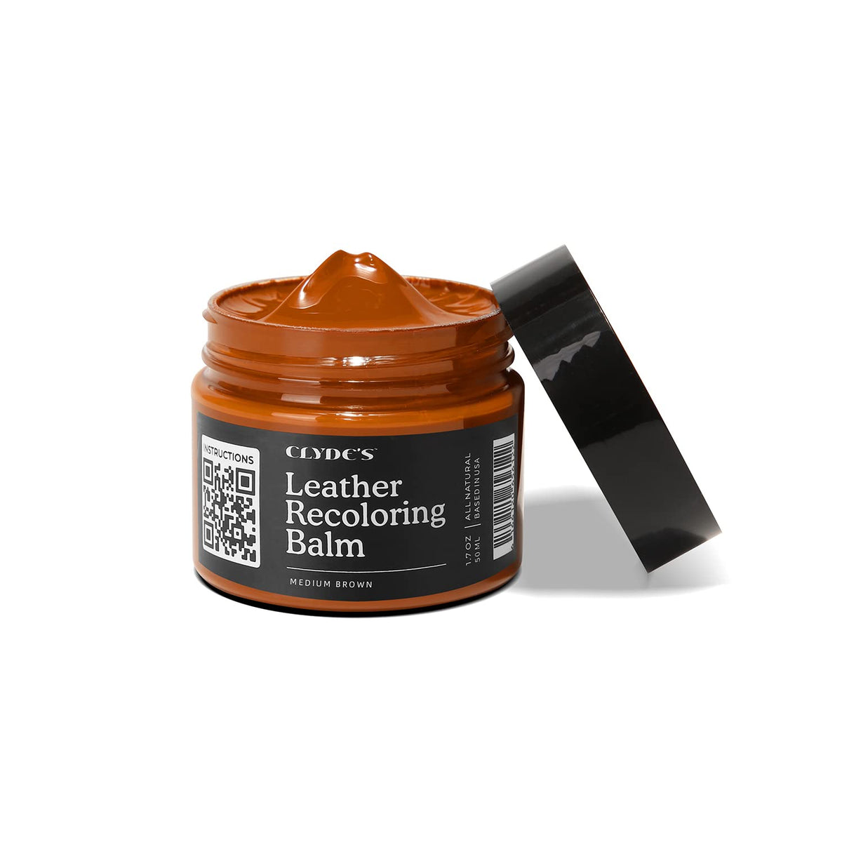 Clyde's Leather Recoloring Balm bottle pour demonstrates the non-toxic touch-up option