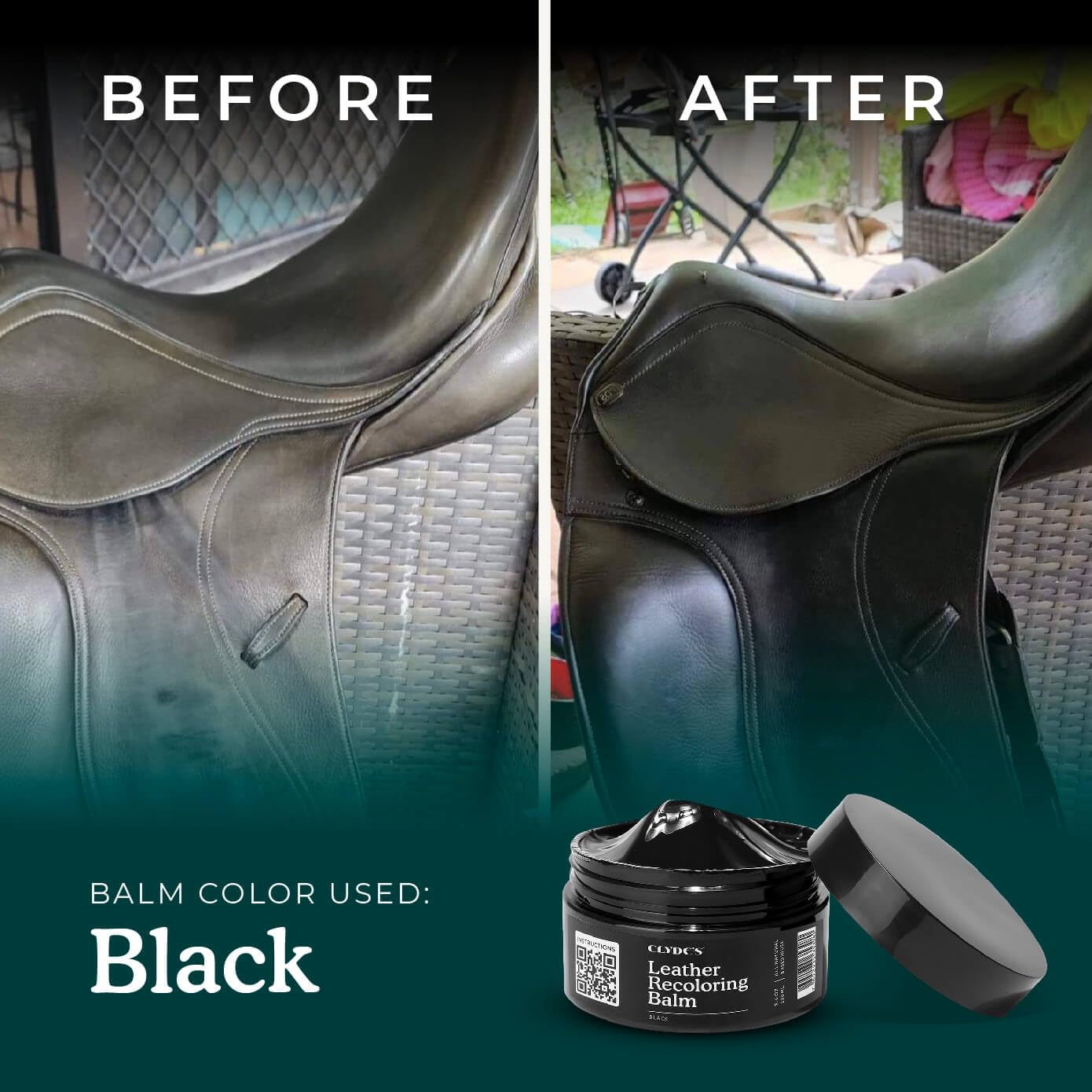 Clyde's balm on car-seat leather promises durable color and nourishment.