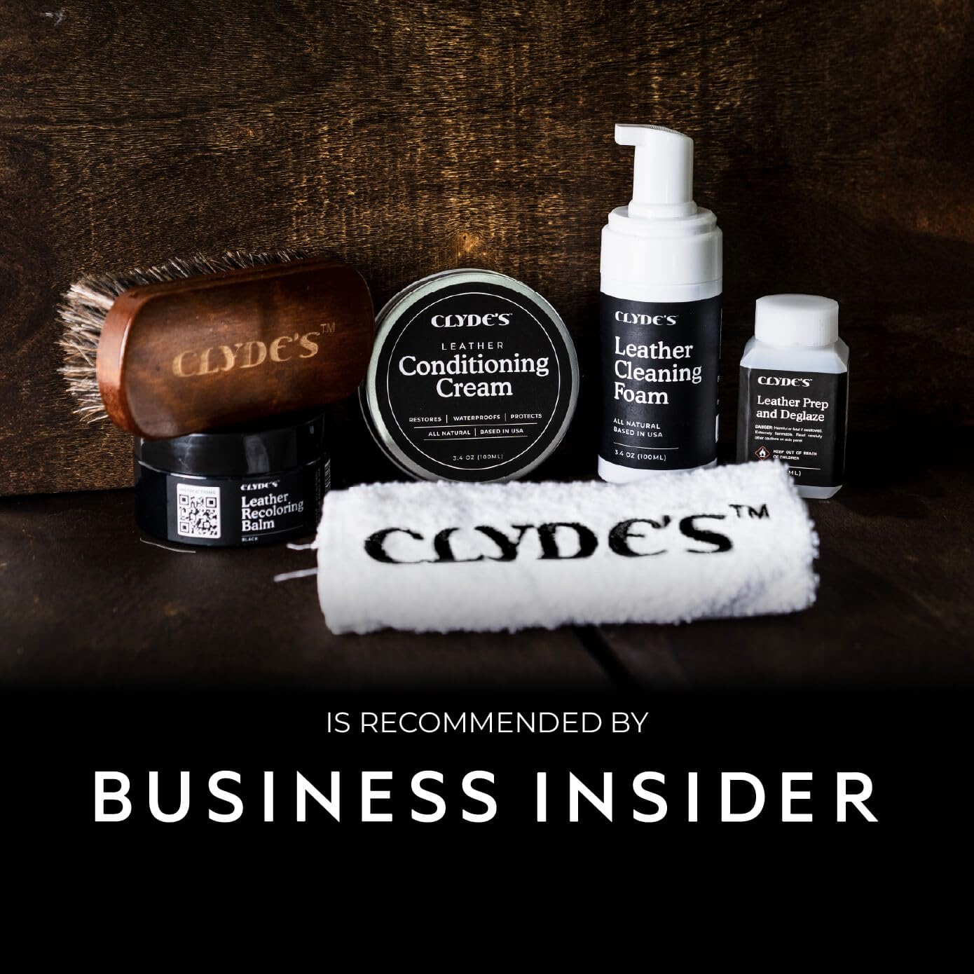 Clydes Recoloring Balm on car seat demonstrates versatile restoration.