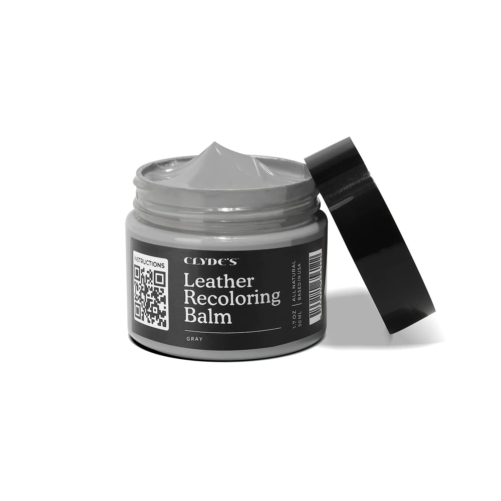 Clyde's Recoloring Balm packaging shows non-toxic leather dye for at home restoration