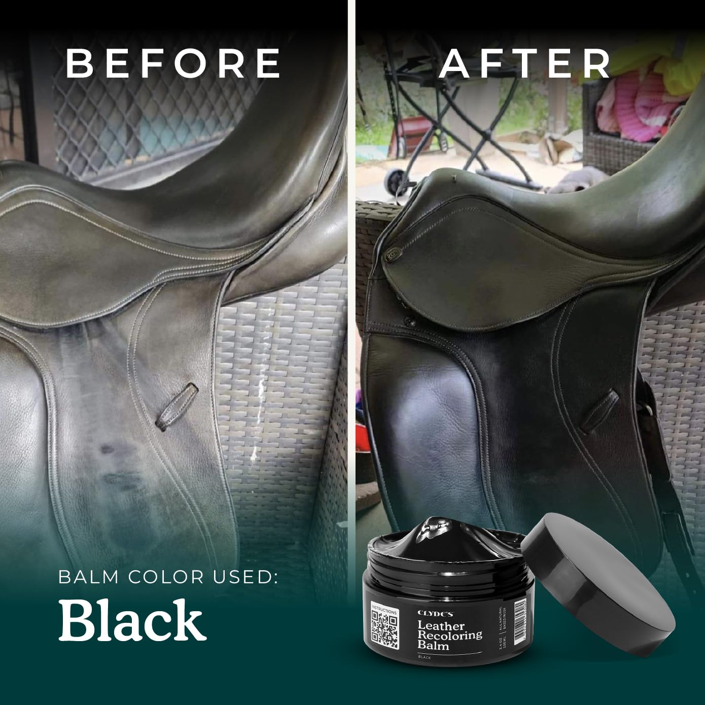 Sofa leather treated with Clyde's balm for lasting softness.