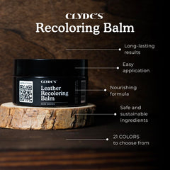 Clyde's Recoloring Balm swatch test shows shade matching on leather.