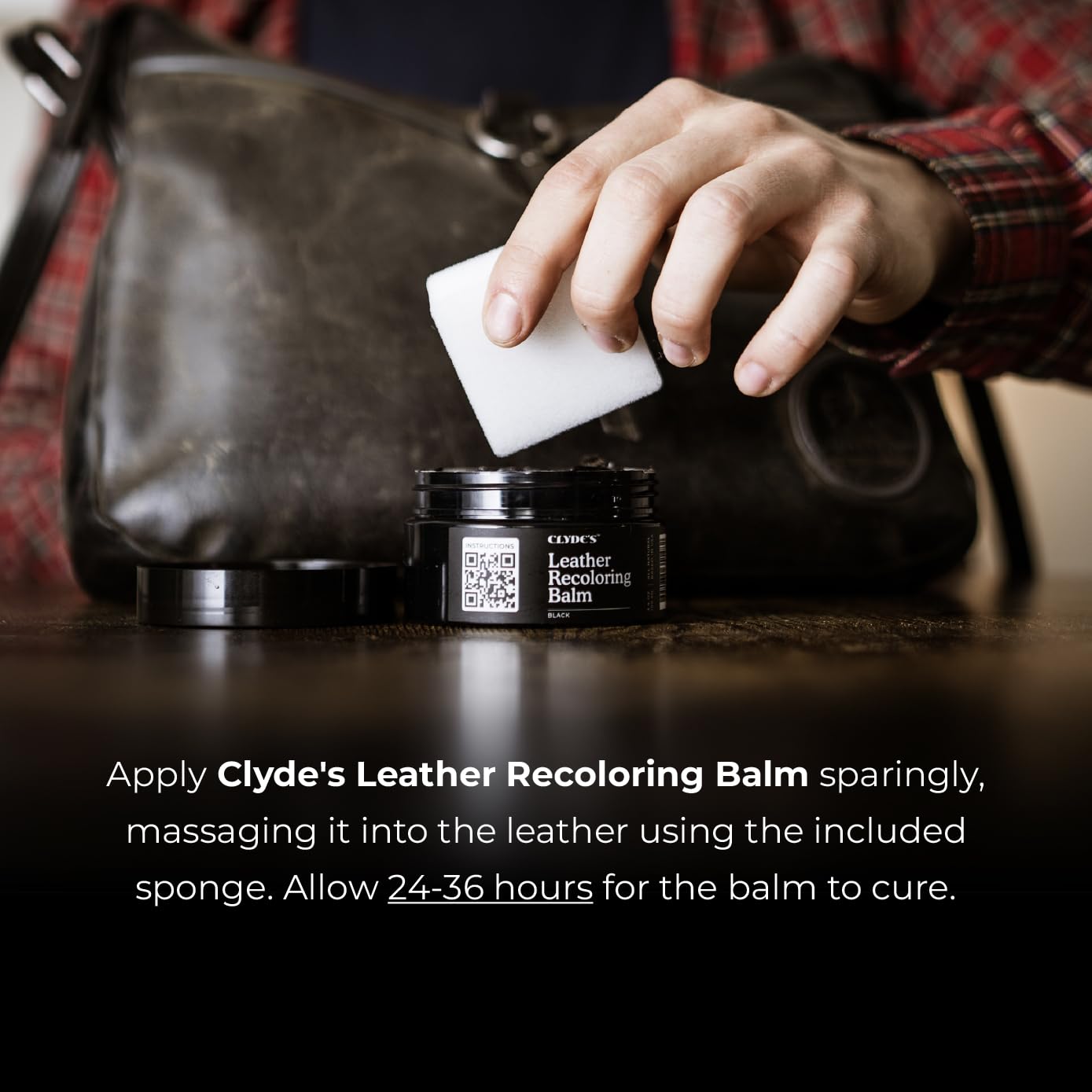 Boot leather treated with Clyde's Balm for color refreshment.
