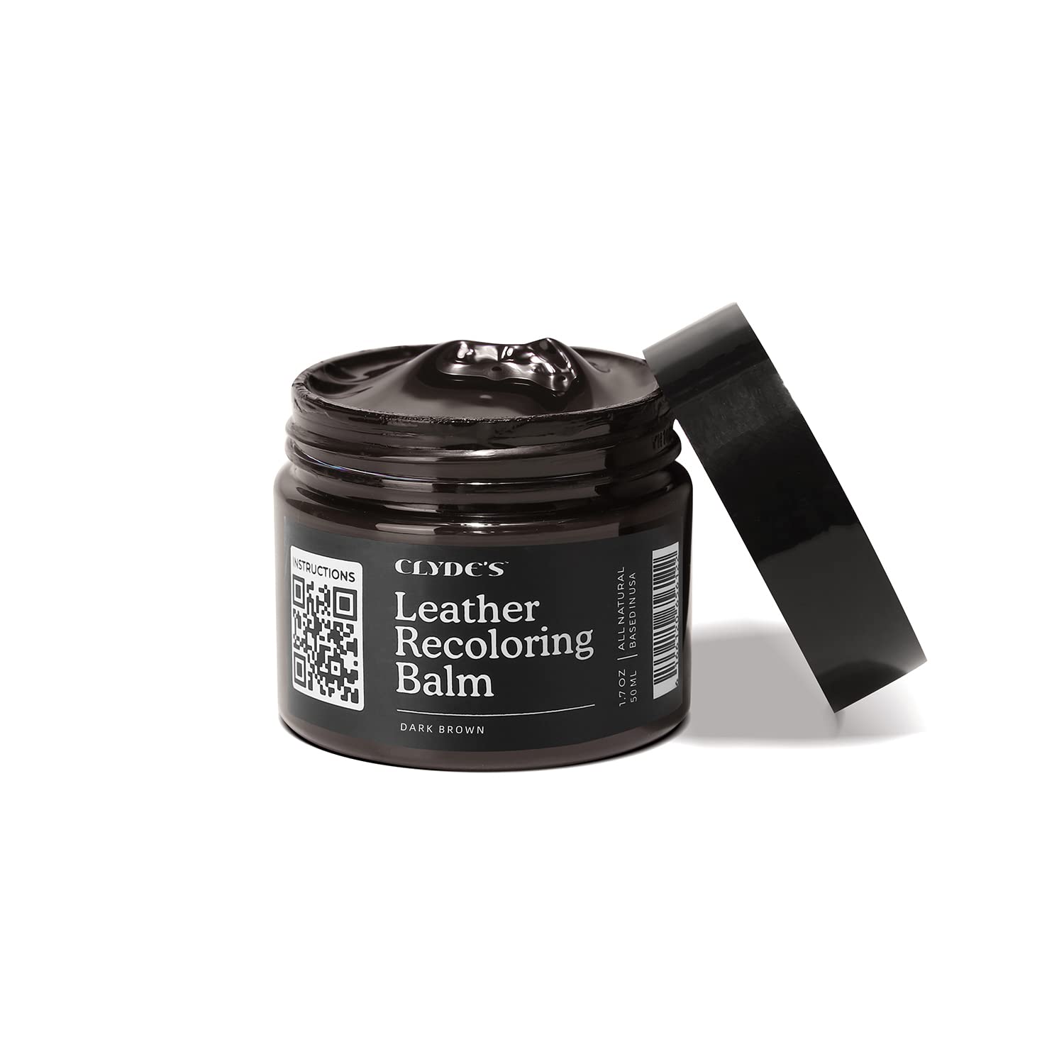 Clyde's Recoloring Balm dark brown applied to leather surface for color restoration.