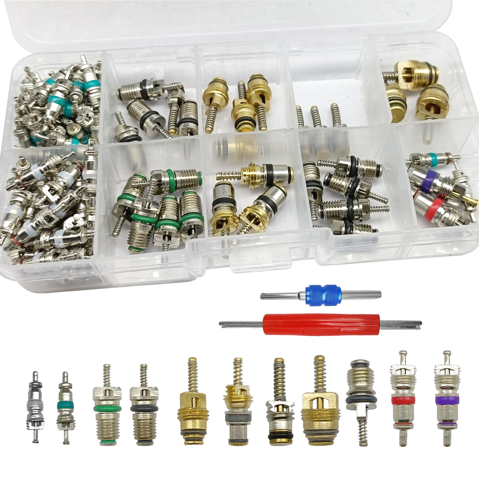 CmeRto 102Pcs valve core kit packaging for quick A/C maintenance