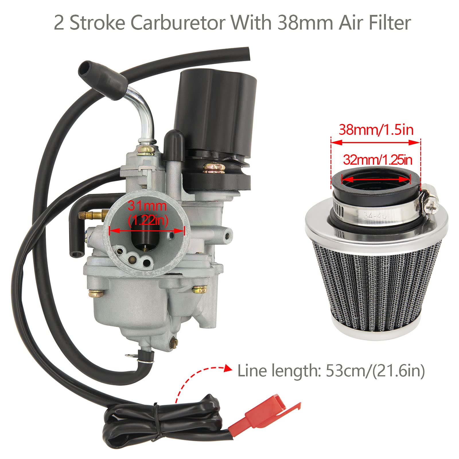 CMOOD 38mm air filter side view: durable filtration supports smooth operation.