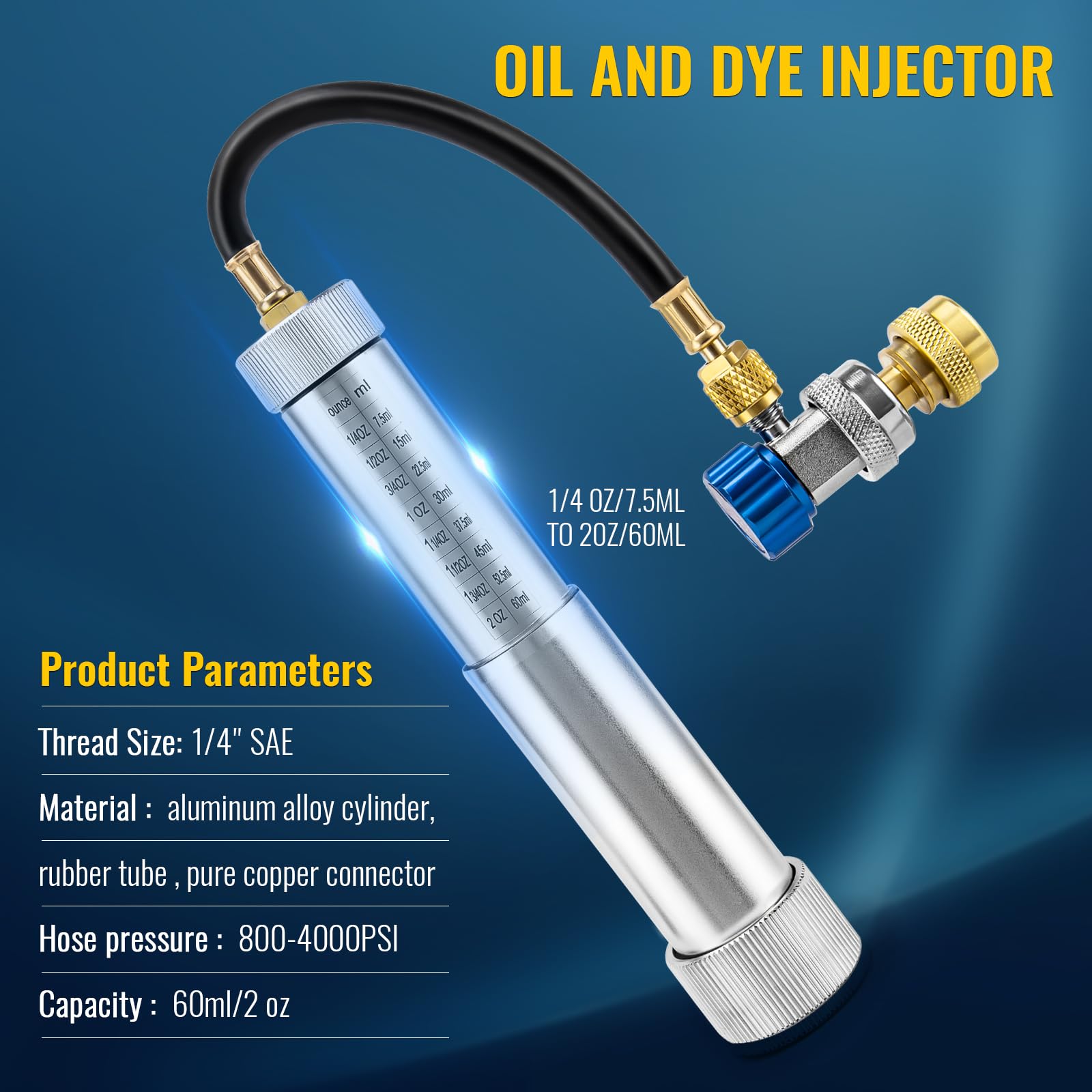 CMOOD AC oil injector tool close-up with knurled handle for precise control