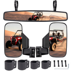 CMOOD UTV side rear-view mirror mounted on 1.75–2 inch roll bar bracket for secure fit.