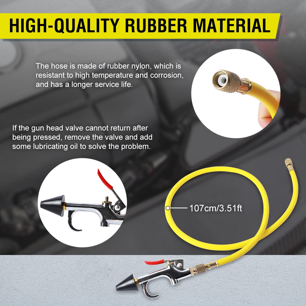 CMTOOL 3.5 ft hose offers flexible reach for automotive and indoor HVAC work.
