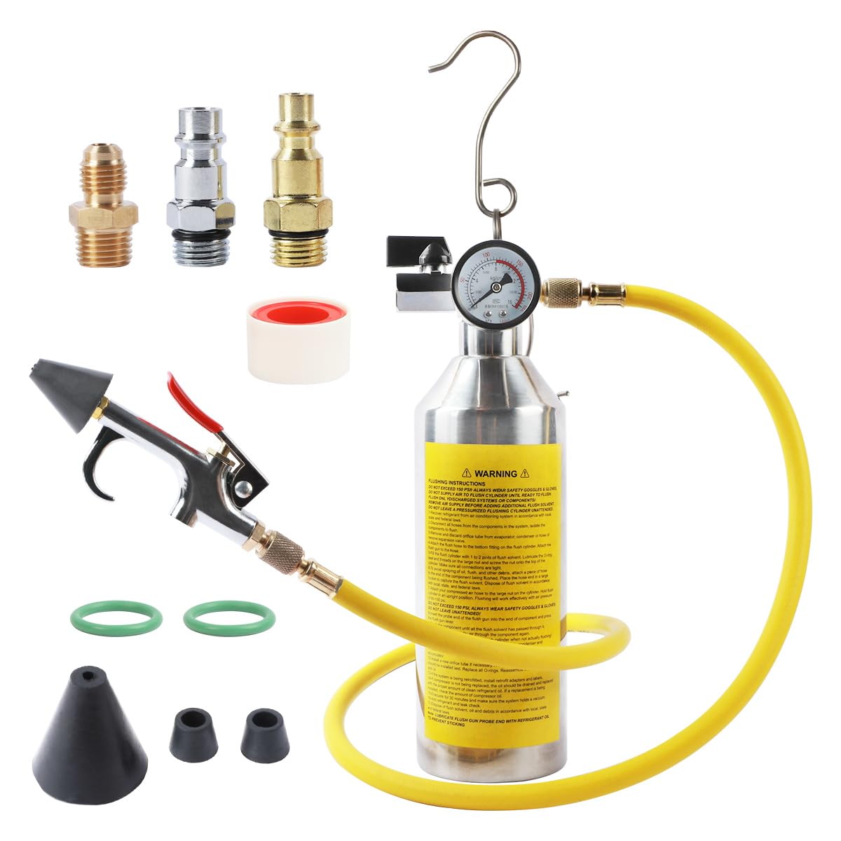 CMTOOL AC flush kit stainless canister for durable high-pressure cleaning in vehicles and homes.
