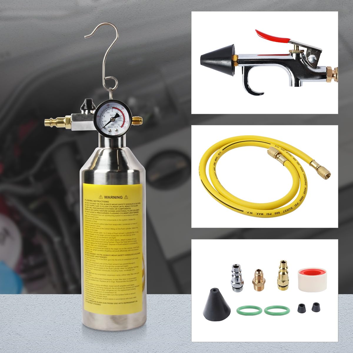 CMTOOL typical A/C flushing setup suitable for automotive or home HVAC systems.