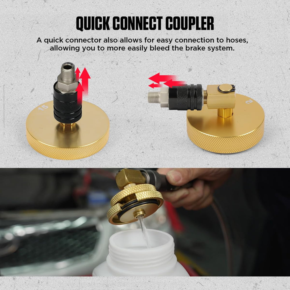 CMTOOL aluminum adapters with gold finish resist corrosion during brake maintenance
