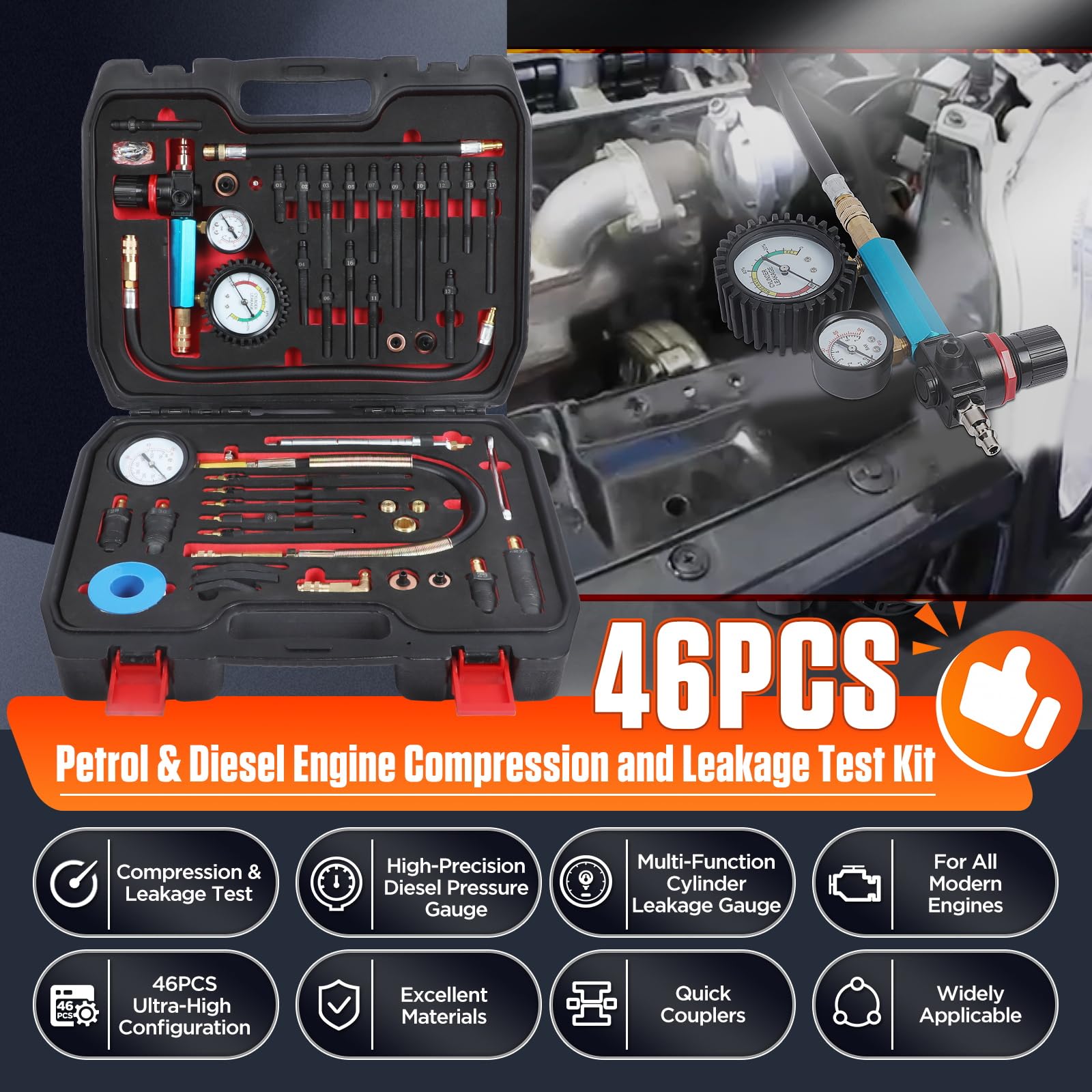 CMTOOL diesel and petrol engine diagnostics setup for comprehensive compression testing.