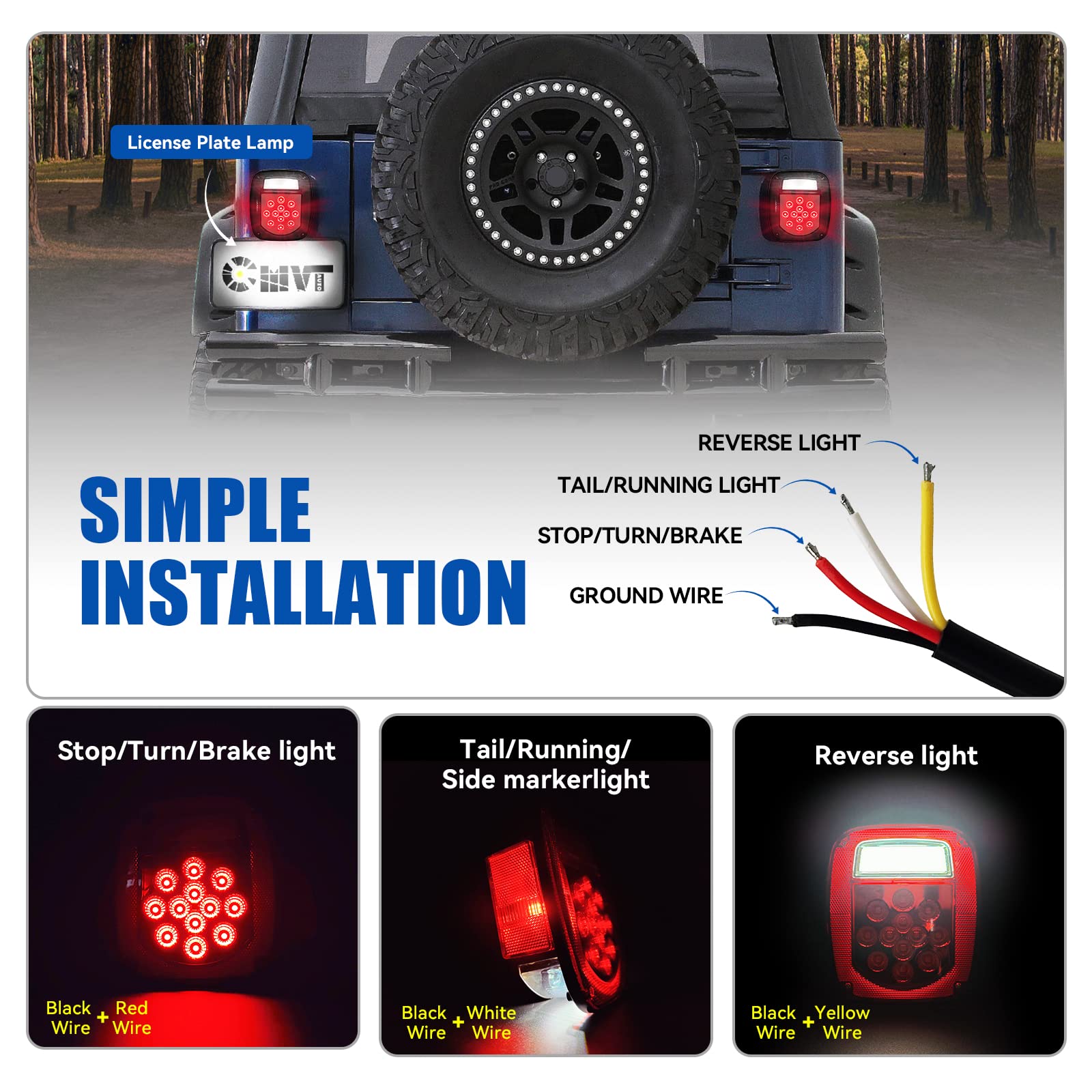 Smoked lens CMVT Auto tail lights with rear signaling for CJ8