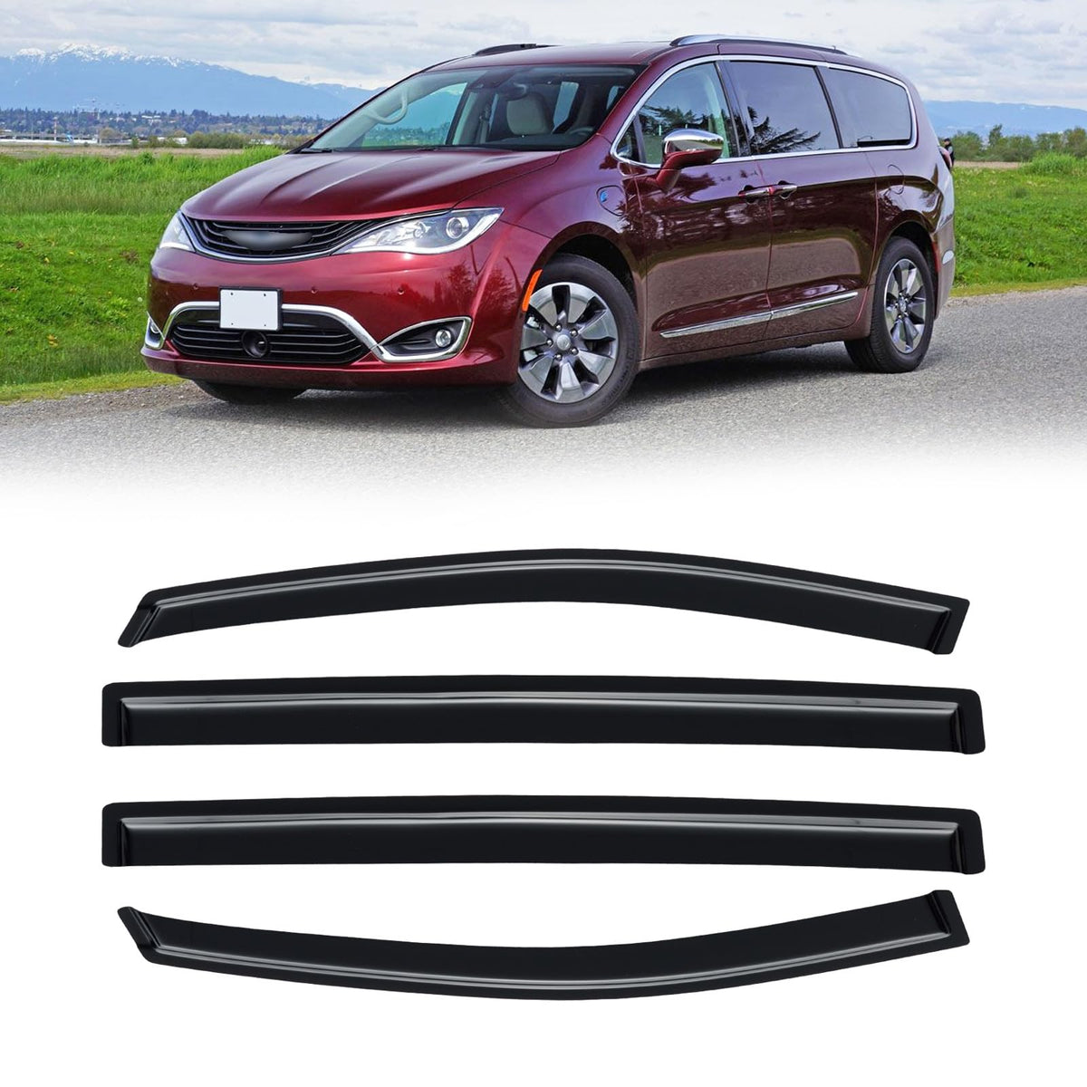 CMVT Auto Pacifica rain guards in outside-mount design reduce wind intrusion.