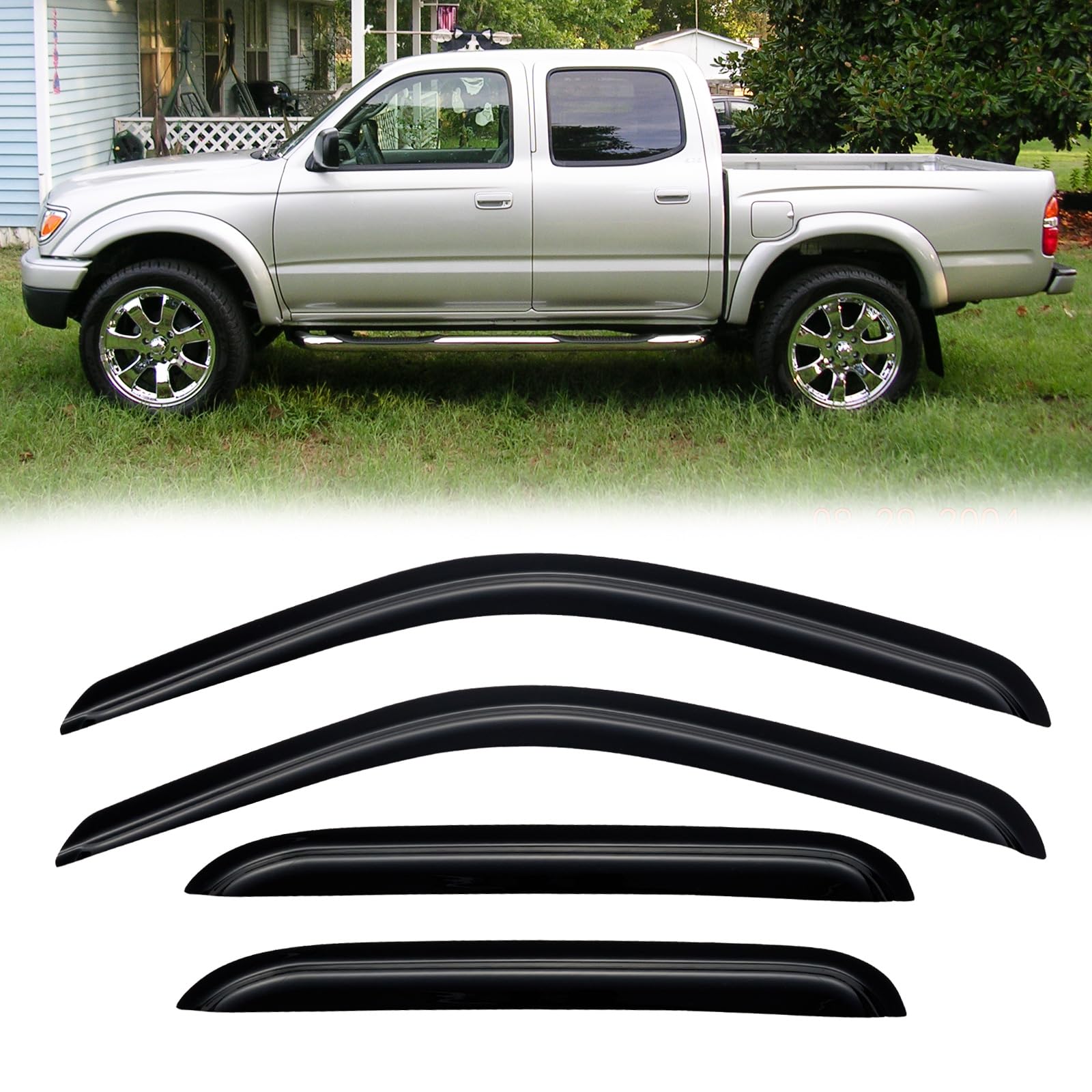 CMVT Auto rain guards on Toyota Tacoma double cab outside-mount shield rain while driving