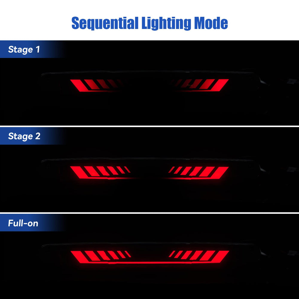 Time Tunnel LED sequential brake pattern enhances braking visibility at night.