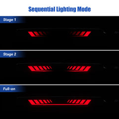 Time Tunnel LED sequential brake pattern enhances braking visibility at night.