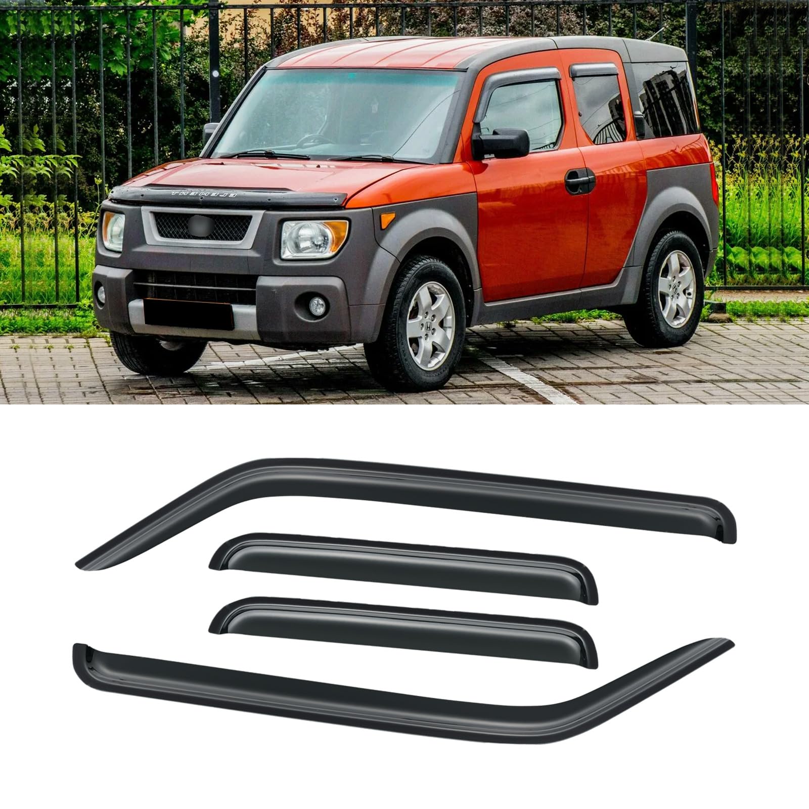 CMVT Auto Honda Element window visor front view reduces wind noise.