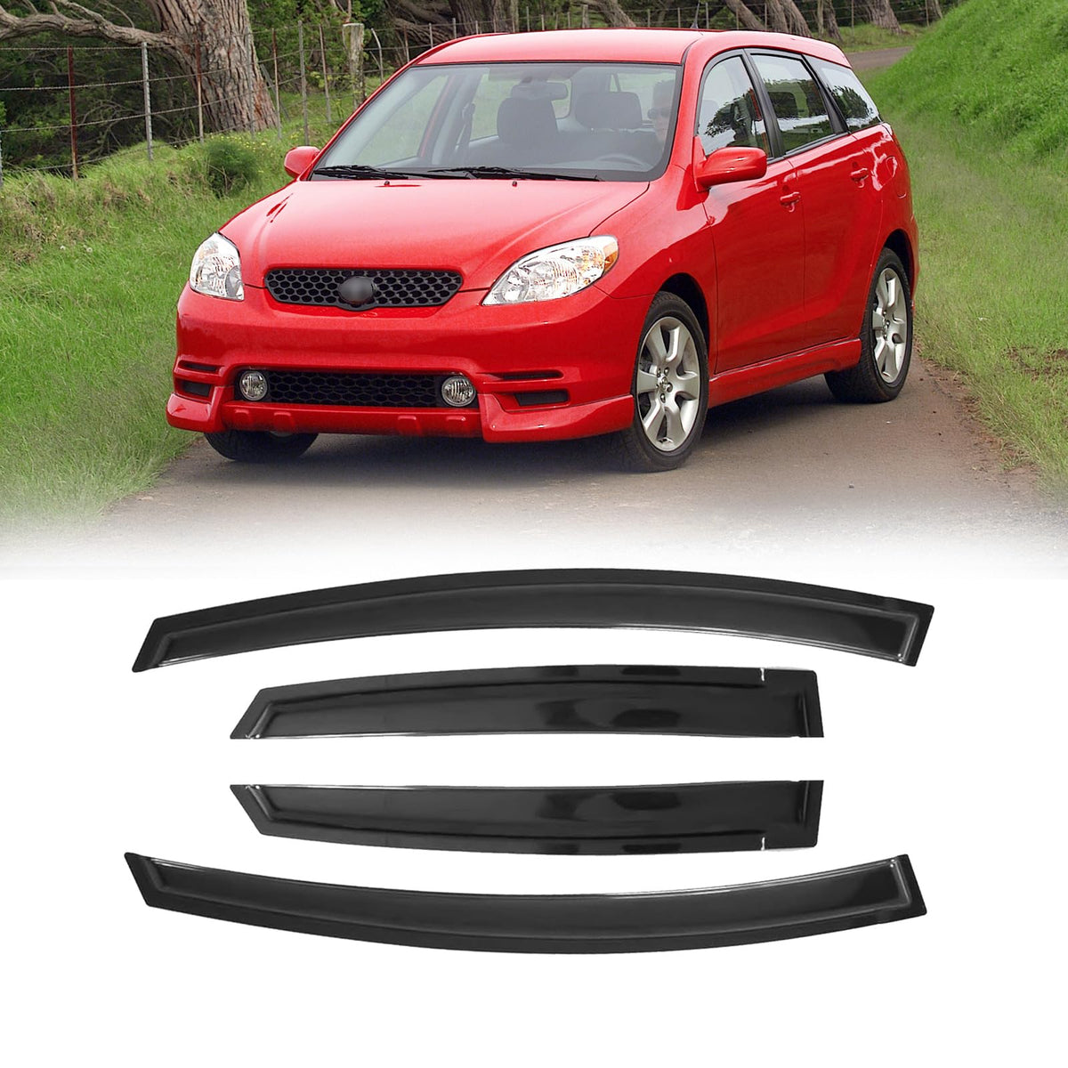 CMVT Auto window visor for Pontiac Vibe, out-channel design reduces wind noise and rain entry.