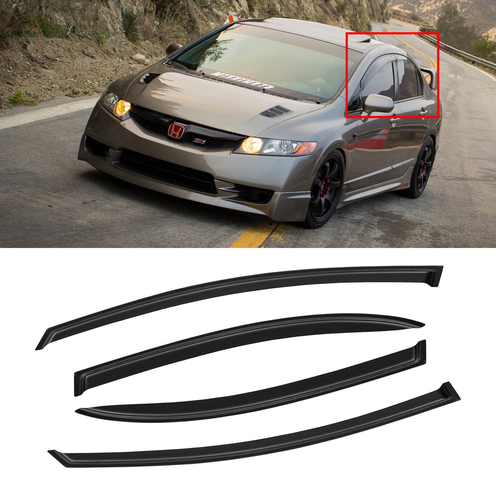 CMVT Auto window visors for Civic front left outside mount reduce wind noise.
