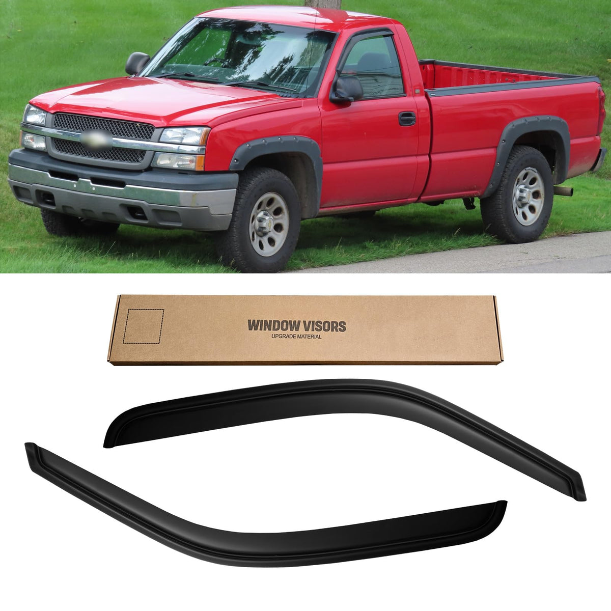 CMVT Auto window visors in dark smoke for Silverado/Sierra reduce wind noise.
