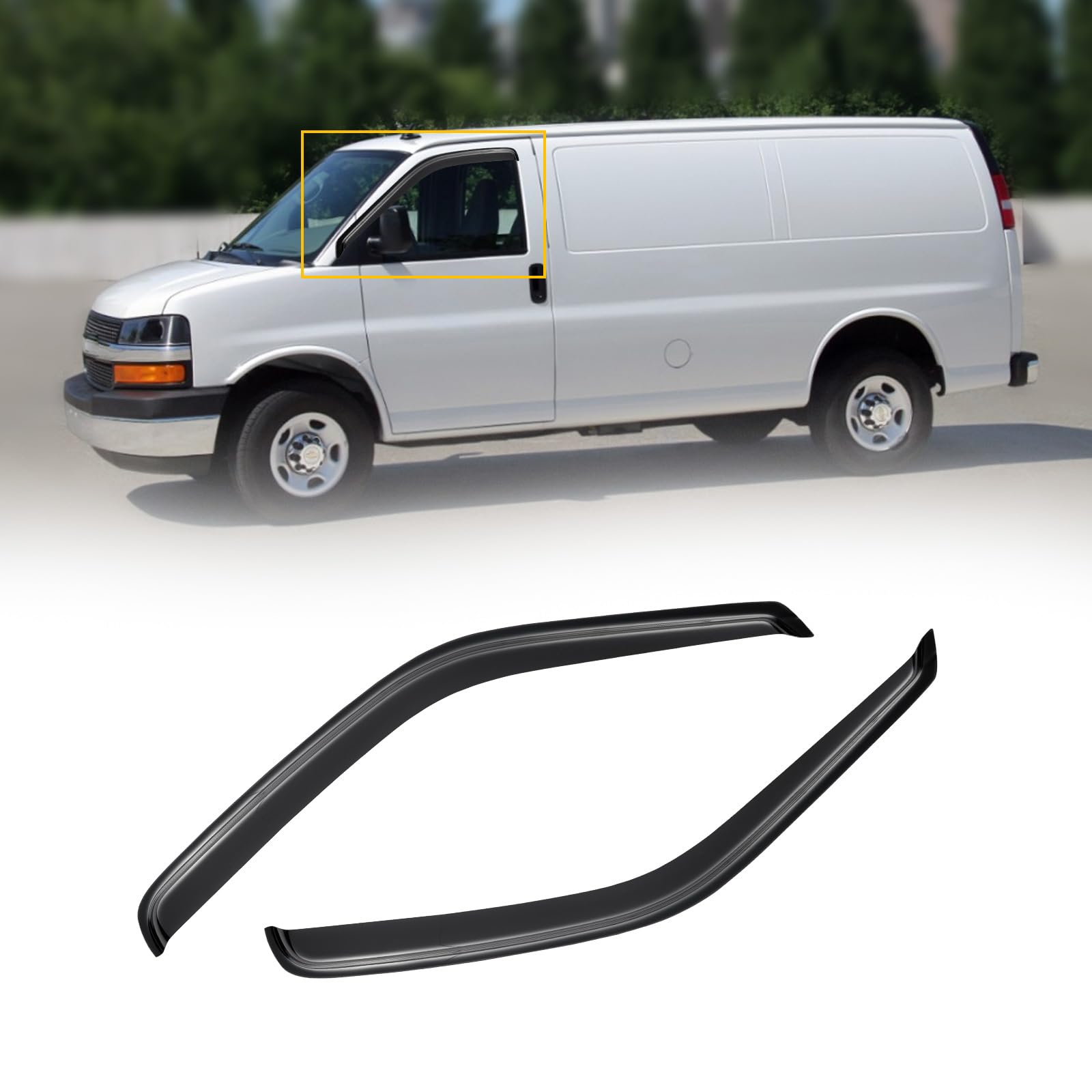 CMVT Auto window visors dark smoke for Express/Savana reduce wind noise.