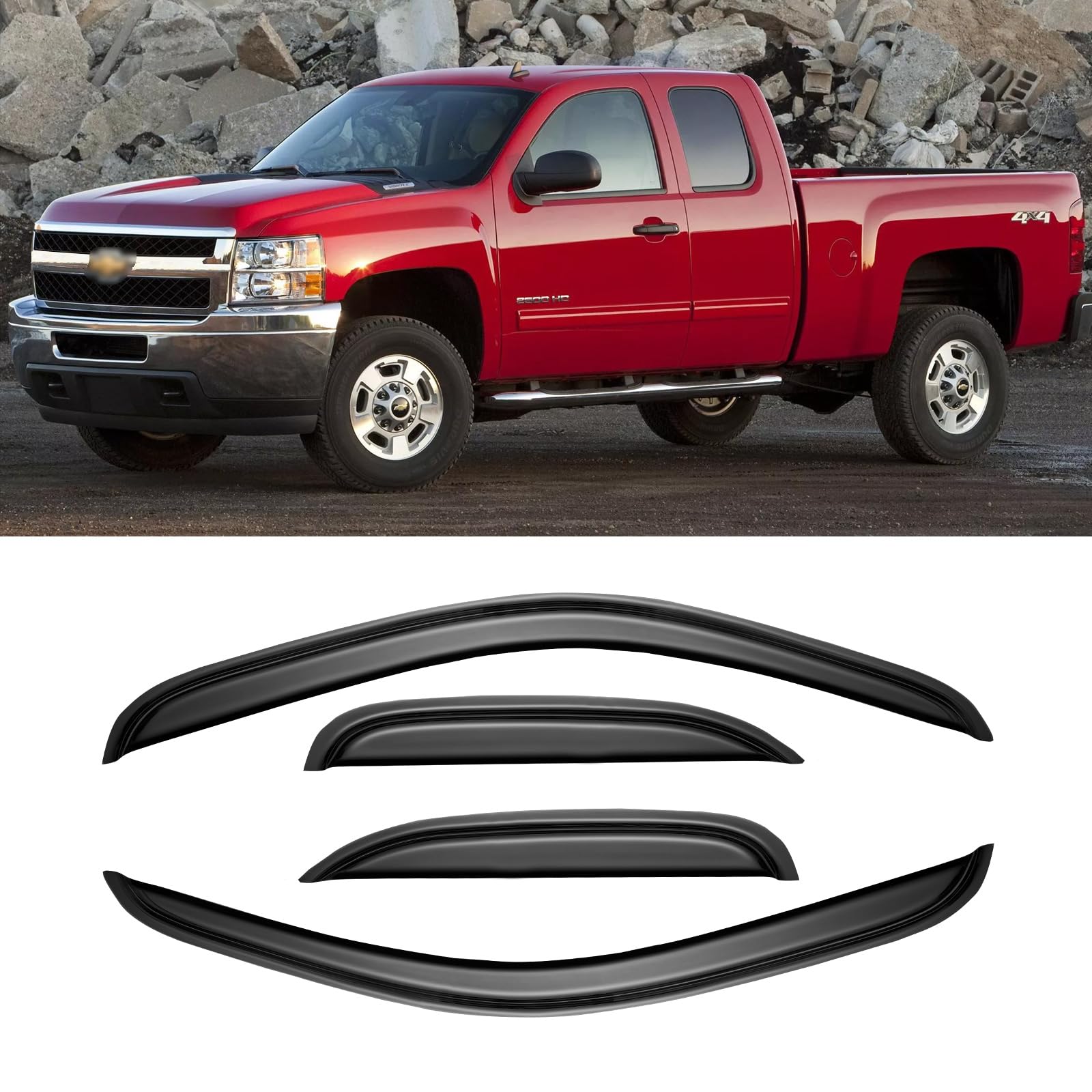 CMVT Auto window visors extended cab front view reduces wind noise and rain intrusion