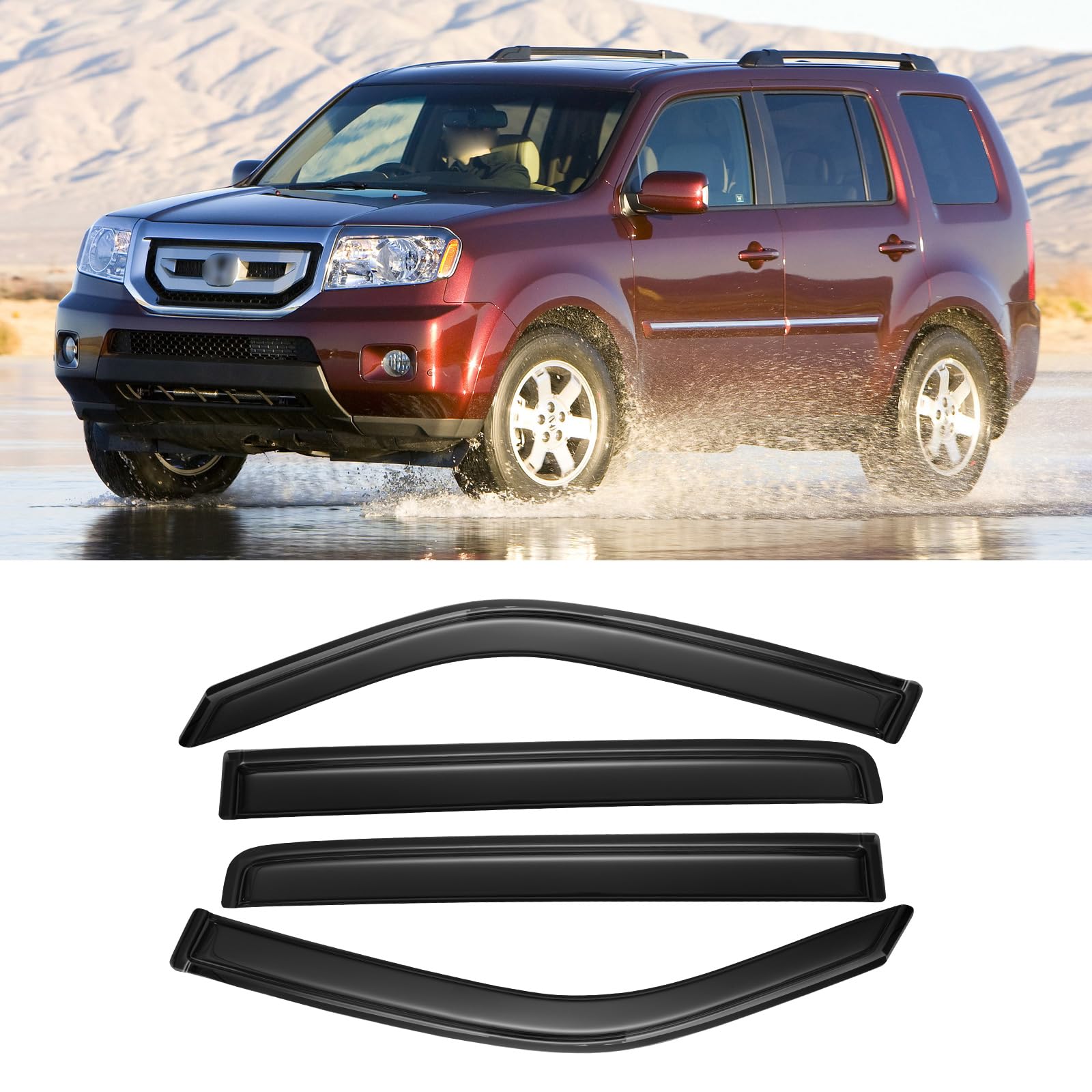 CMVT Auto window visors for Honda Pilot dark smoke reduce wind noise and invite fresh air