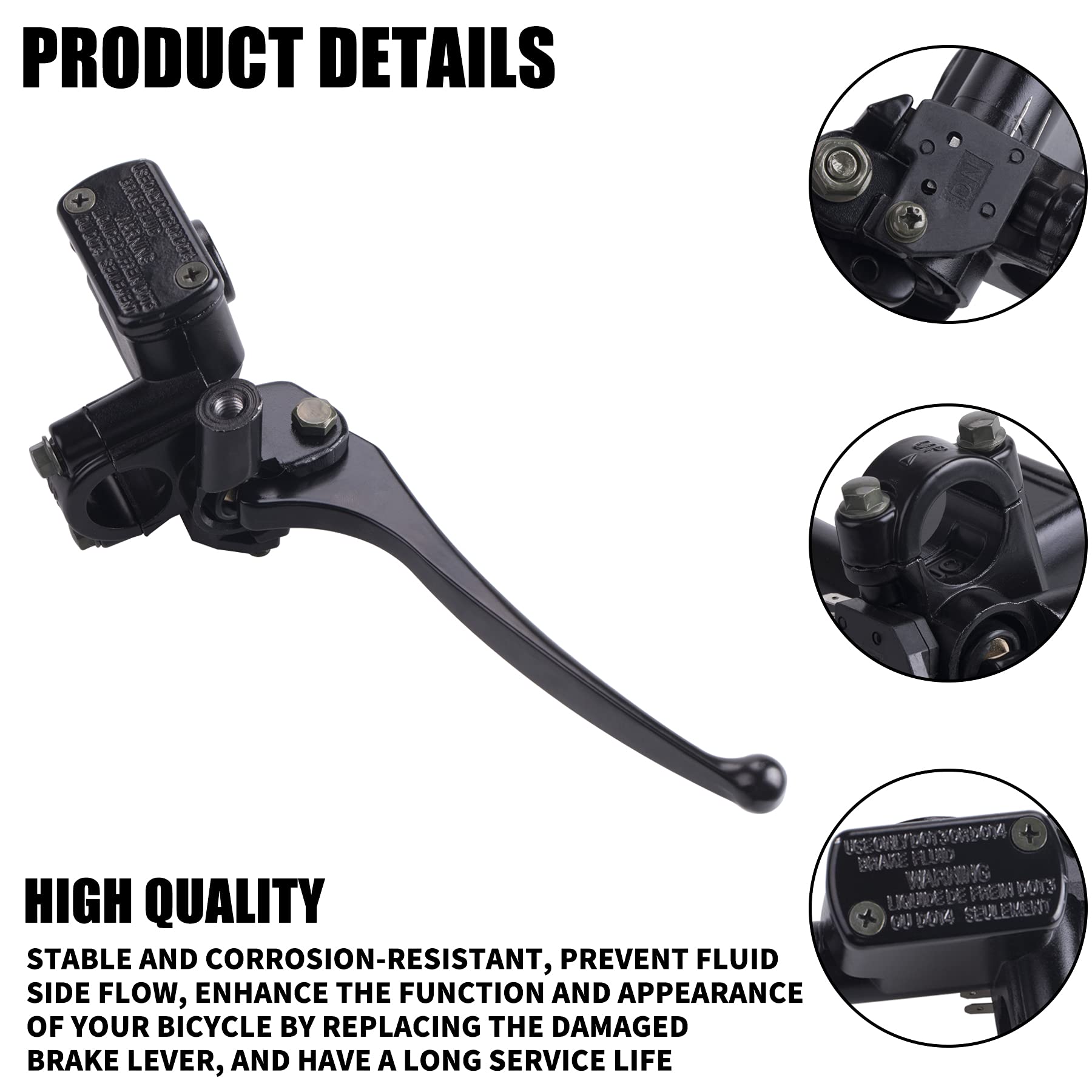 CNCMOTOK brake lever showing 8mm mirror hole for right-side mounting.