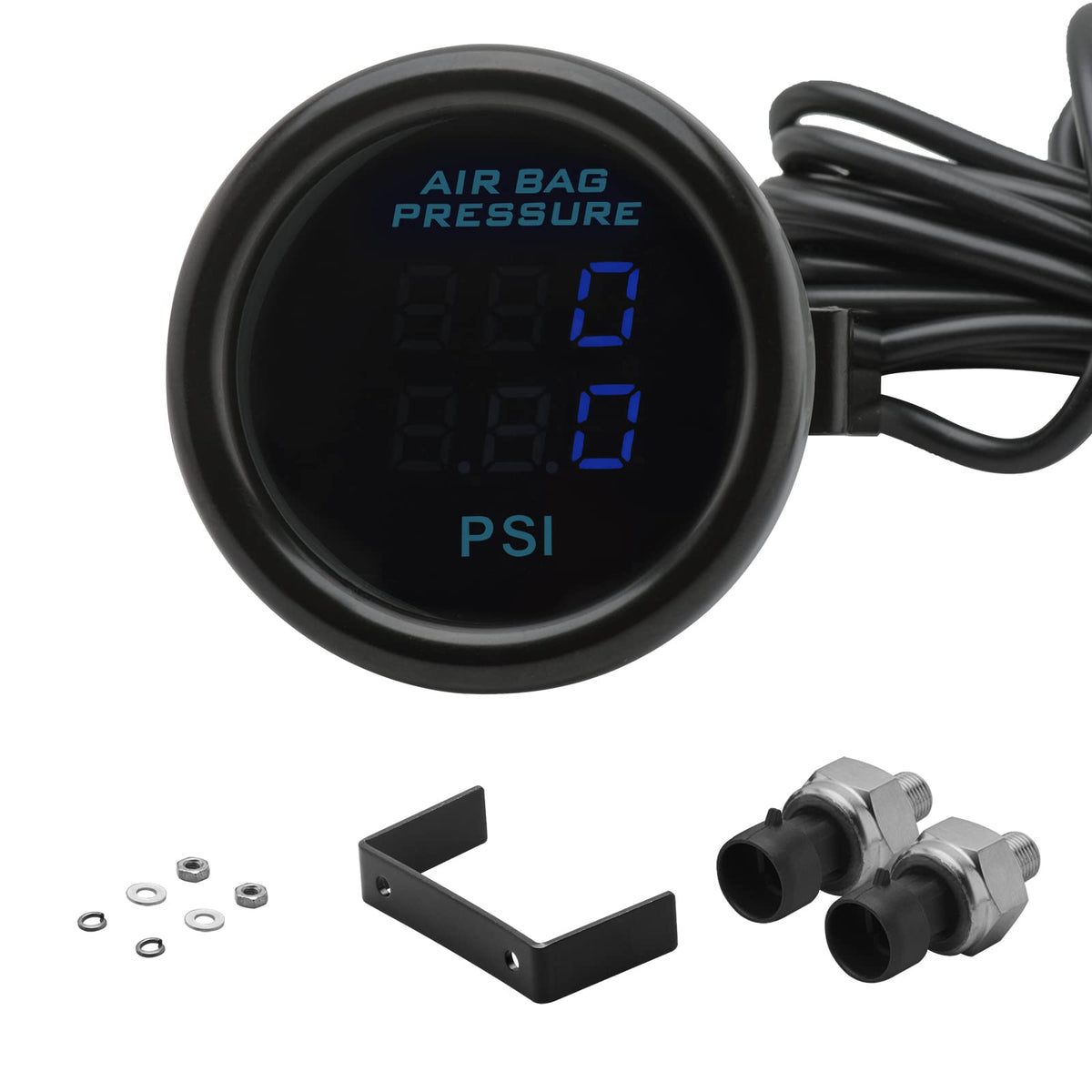 CNRAQR dual display air suspension gauge with bright blue LCD for quick pressure checks.