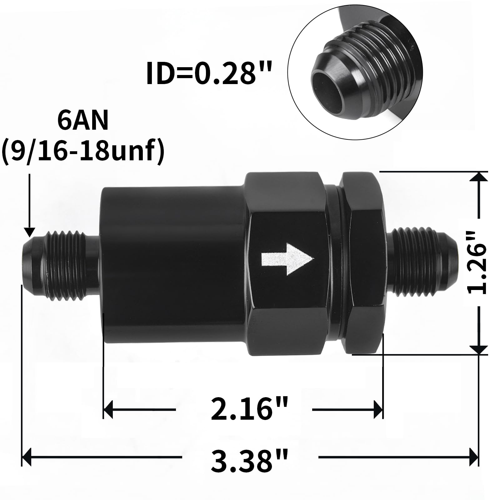 CNRAQR inline filter with black anodized body for durable EFI installations.