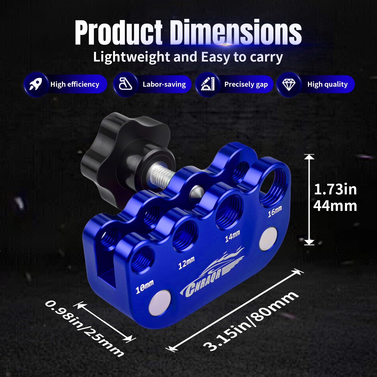 CNRAQR spark plug gap tool in blue anodized body for durable, corrosion-resistant use.