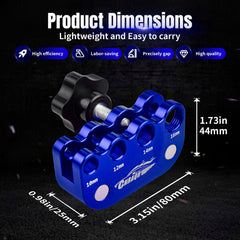 CNRAQR spark plug gap tool in blue anodized body for durable, corrosion-resistant use.