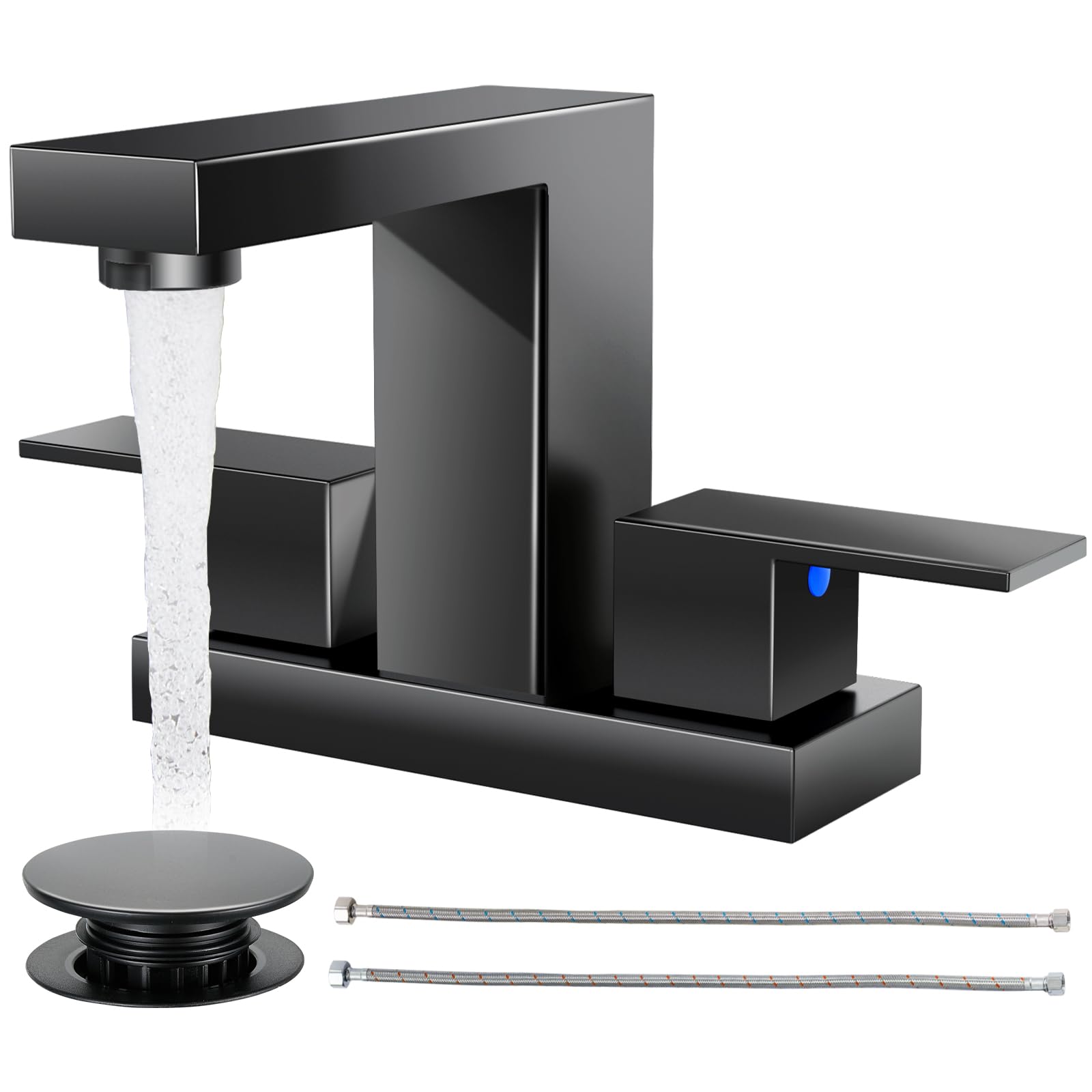 Cobbe square 4-inch centerset faucet for modern sinks with water-saving design.