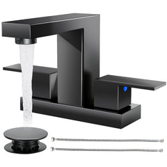 Cobbe square 4-inch centerset faucet for modern sinks with water-saving design.
