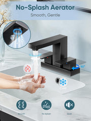 Cobbe matte black dual-lever faucet complements various bathroom decor and styles.