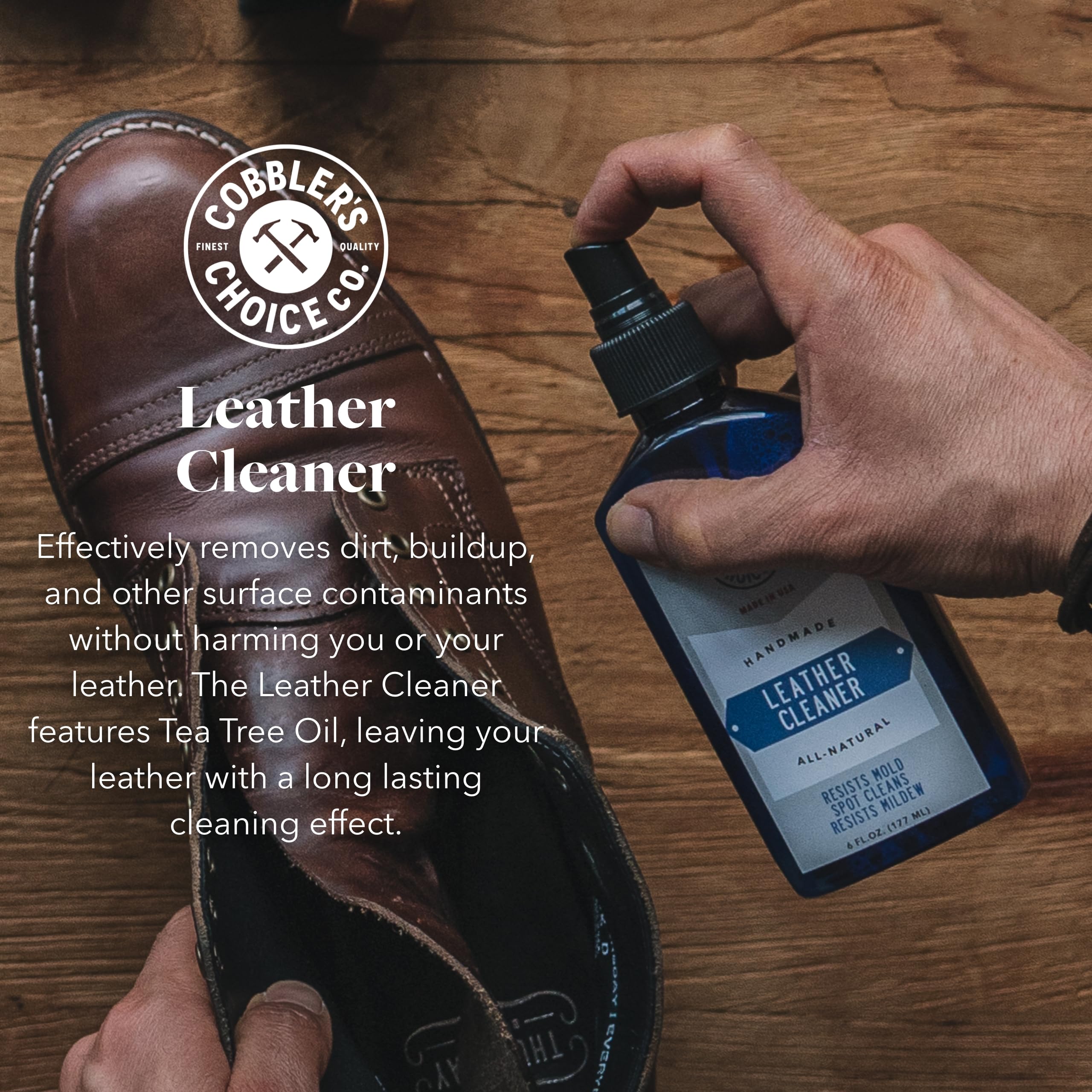 Cobbler's Choice Leather Conditioner application on worn leather