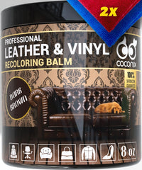 COCONIX leather-vinyl recoloring balm in a dark brown jar restoring vibrancy