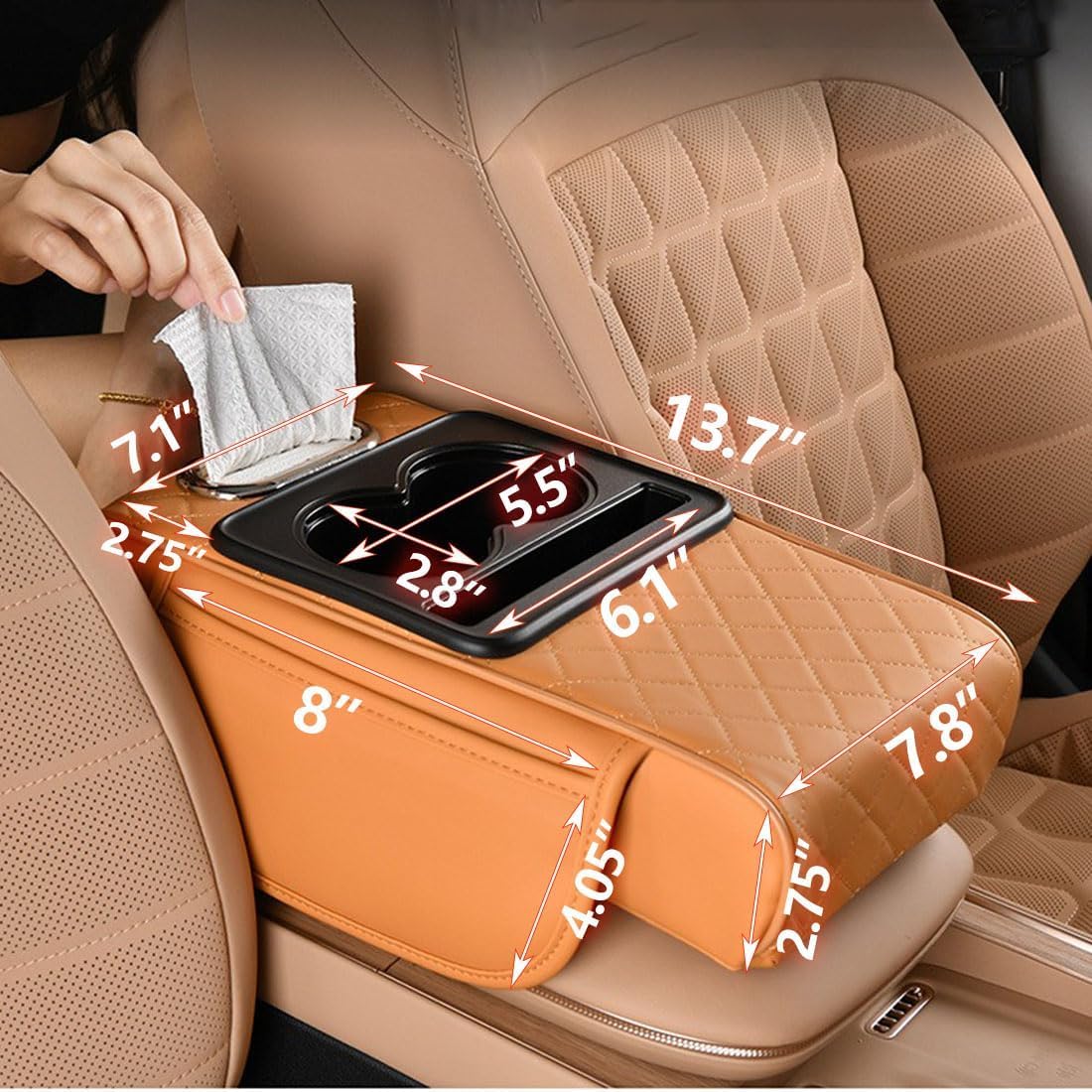 Coficoi armrest cushion beige side pockets for quick access