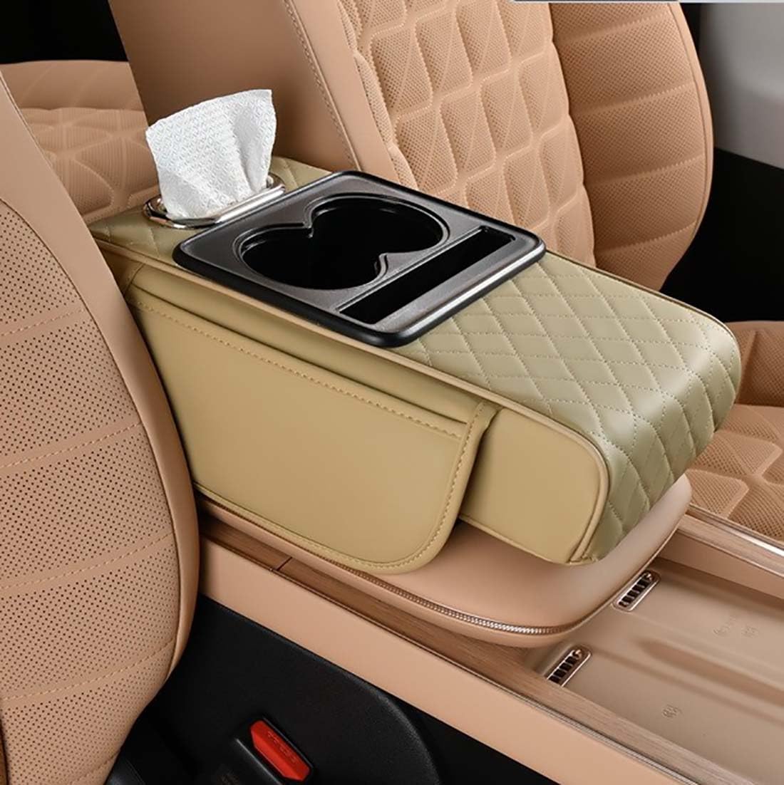 Coficoi armrest cushion beige top view with compact storage space